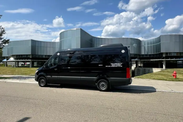 Side view of Mercedes Sprinter van used for NYC airport group transportation